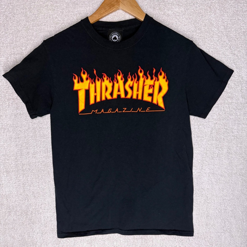 Thrasher Magazine Flame Logo T Shirt Women's Small Black Skate Skateboard Tee